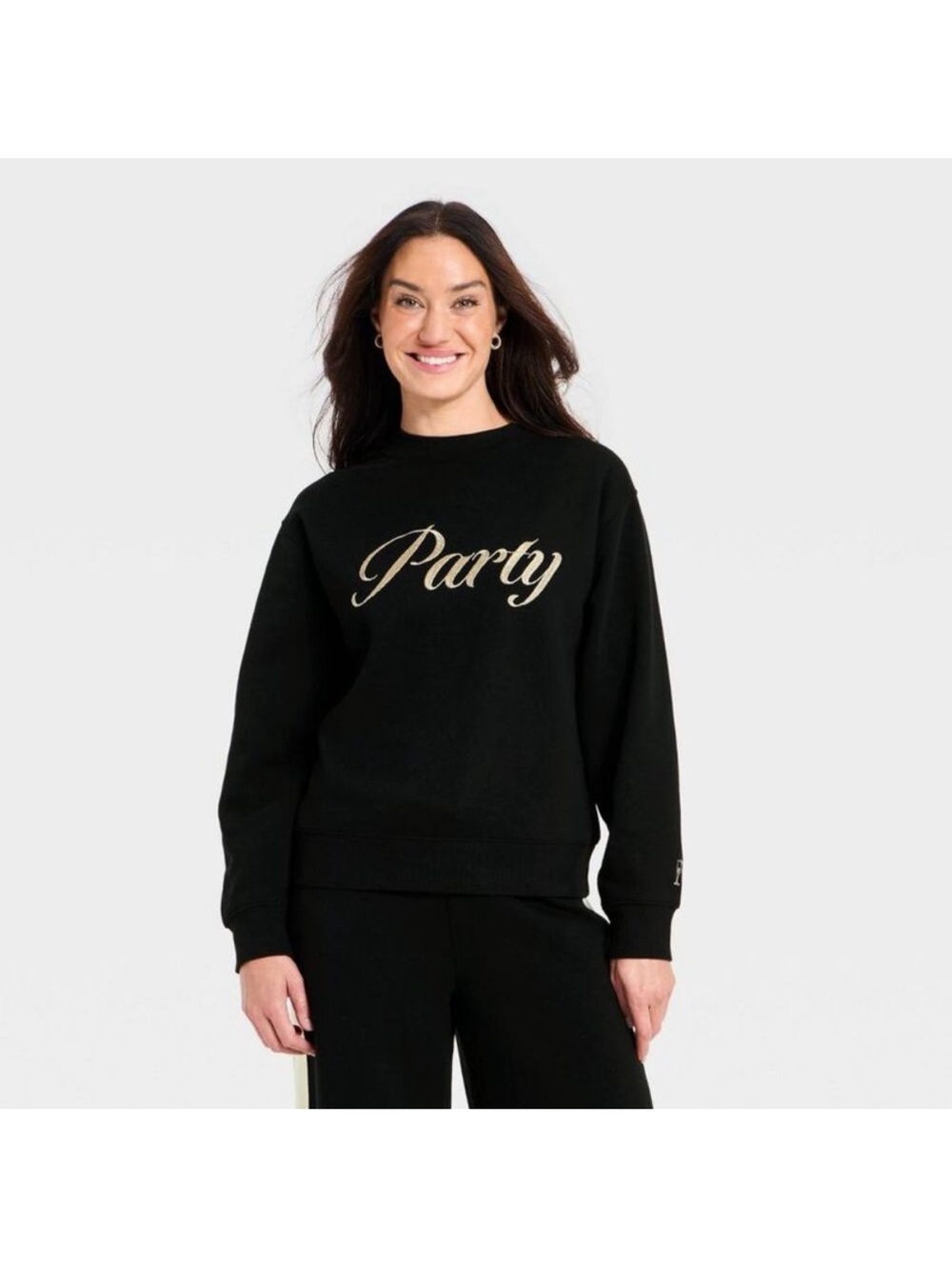 Universal Thread Black Crewneck Sweater with Party Gold Script